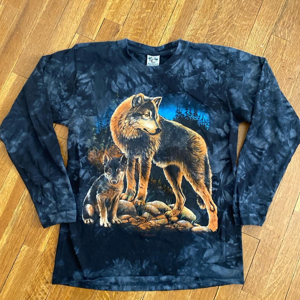 VINTAGE 90'S Back To Earth Wolf And Cub Nature Wear Men’s Medium LS Tee Shirt.